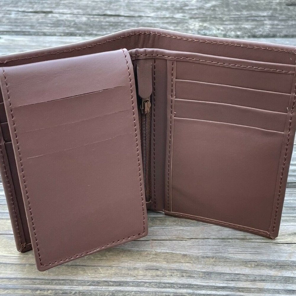 Long Wallet Handmade Brown Genuine Leather Card Holder Bi Fold Unisex Wallet
